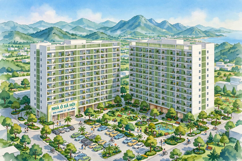 Ảnh minh họa AI: Phối cảnh minh họa khu nhà ở xã hội Hòa Hiệp 4 (Ecohome Hòa Hiệp), Đà Nẵng