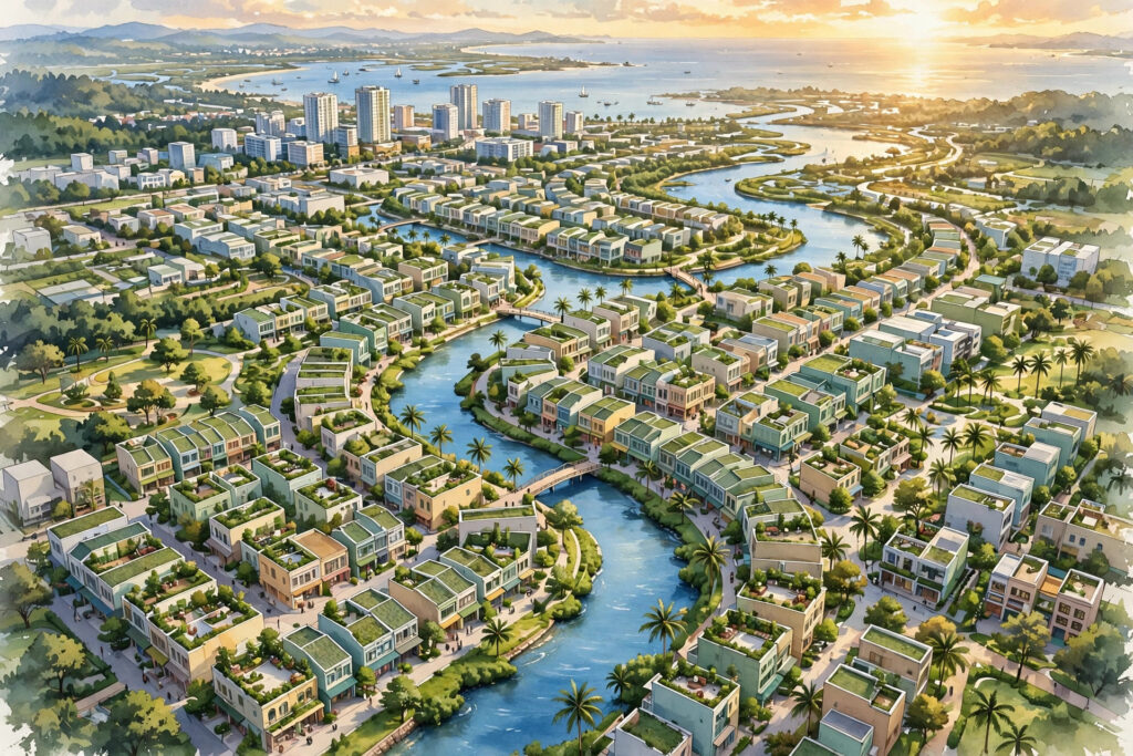 Phối cảnh minh họa AI Khu đô thị sinh thái Golden Hills Đà Nẵng tái khởi động