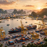 Giá đất Liên Chiểu 2026 – ảnh minh họa AI cảng container và đô thị ven biển Đà Nẵng